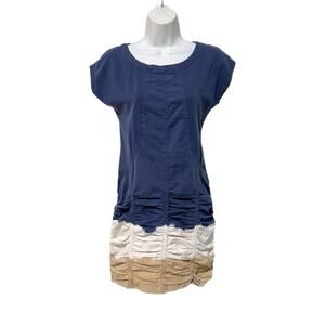 XCVI Wearables Aviana Mini Dress Size XS Ombre Blue Beige Ruched Stretch Beach